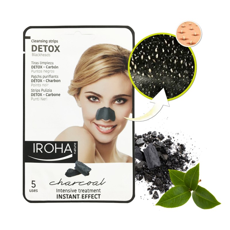 MASCHERA NERA 5 STRIPS NASO DETOX con CARBONE VEGETALE IROHA ideale x punti neri MASCHERA NERA 5 STRIPS NASO DETOX con CARBONE VEGETALE IROHA ideale x punti neri