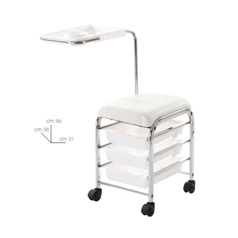 CARRELLO MANICURE XANITALIA PEDICURE BIANCO sgabello estetista ripiano  unghie nail