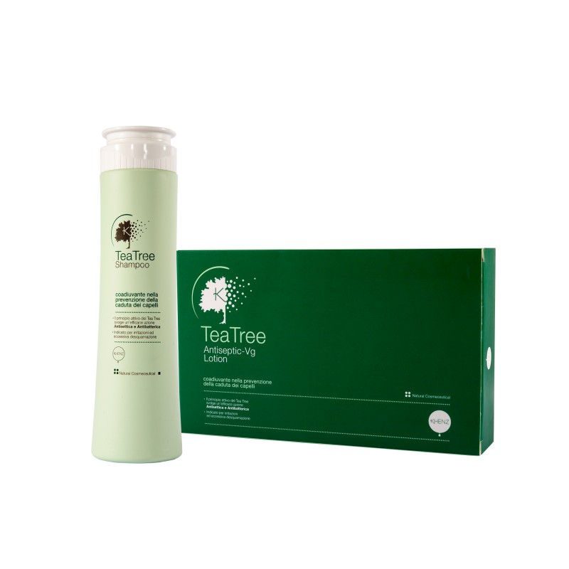 KIT SHAMPOO + FIALE TEATREE KHENZ ANTICADUTA azione antisettica, antibatterica e anti-irritazione KIT SHAMPOO + FIALE TEATREE KHENZ ANTICADUTA azione antisettica, antibatterica e anti-irritazione